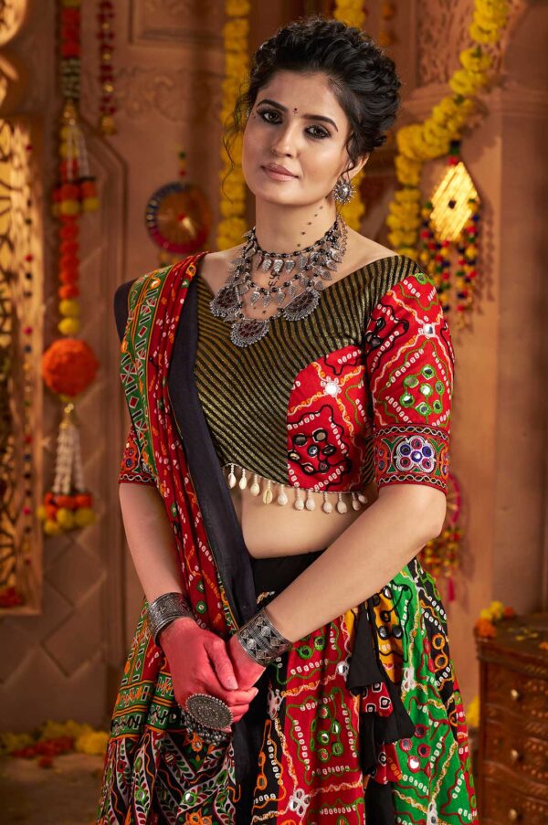 Maroon Multicolor Organic Cotton Navratri Lehenga Choli with Aari & Foil Work