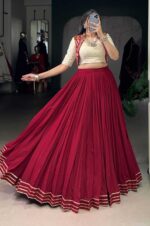 Maroon-Pure-Rayon-Lehenga-with-Khadi-Cotton-Gamthi-Work-Blouse-2