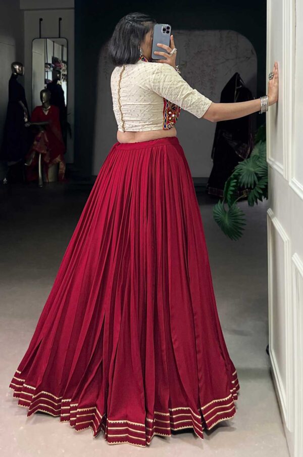 Maroon Pure Rayon Lehenga with Khadi Cotton Gamthi Work Blouse