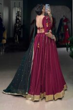 Maroon-Rayon-Mirror-Work-Lehenga-With-Dark-Green-Georgette-Dupatta-3