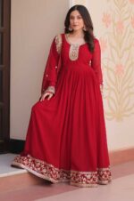 Maroon-Zari-&amp;-Sequin-Embroidered-Gown-with-Dupatta-–-Faux-Blooming-Georgette