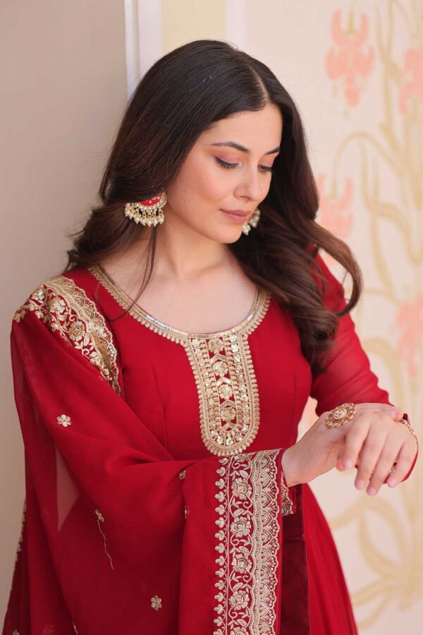 Maroon Zari & Sequin Embroidered Gown with Dupatta – Faux Blooming Georgette