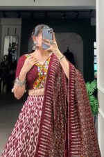 Maroon-and-Off-white-Patola-Print-Lehenga-Choli-