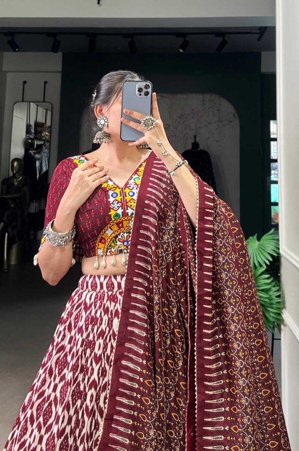 Maroon and Off-white Patola Print Lehenga Choli