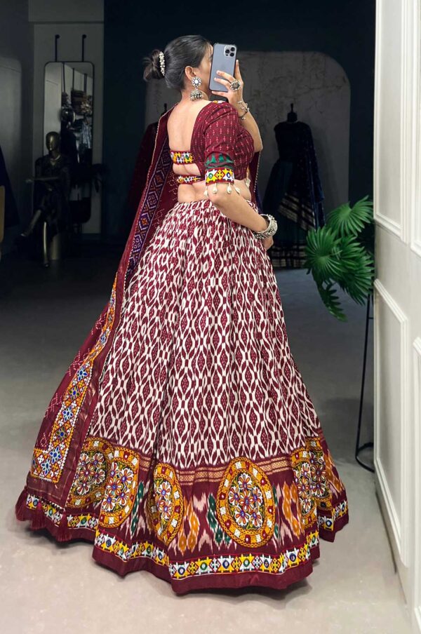 Maroon and Off-white Patola Print Lehenga Choli