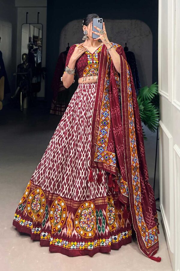 Maroon and Off-white Patola Print Lehenga Choli