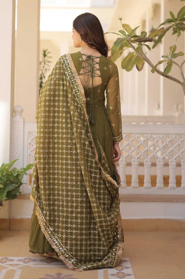 Mendi Designer Faux Georgette Gown Set | Majestic Flair & Rich Embroidery