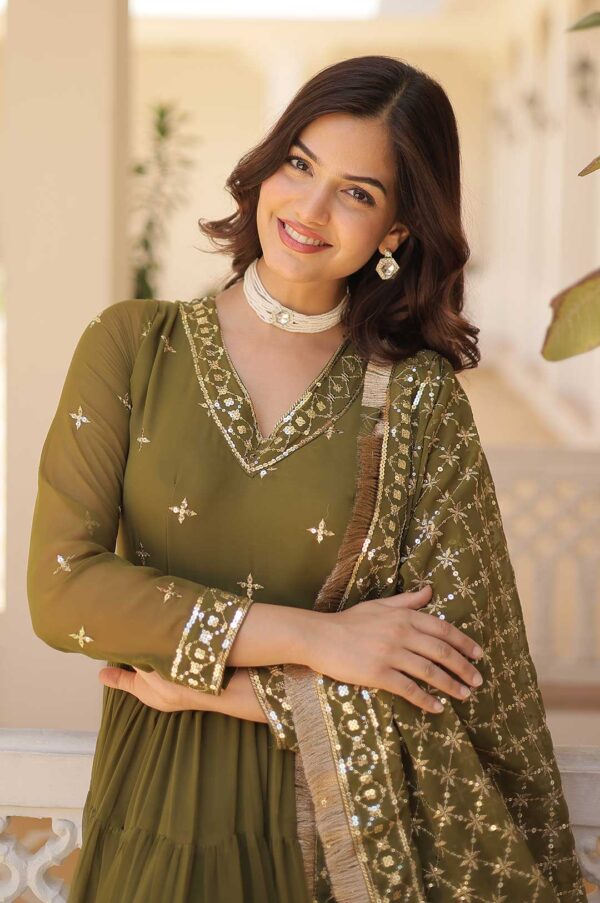 Mendi Designer Faux Georgette Gown Set | Majestic Flair & Rich Embroidery