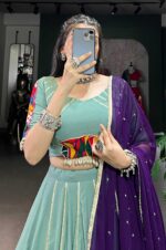 Mint-Green-Rayon-Mirror-Work-Lehenga-With-Maroon-Georgette-Dupatta-