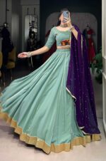 Mint-Green-Rayon-Mirror-Work-Lehenga-With-Maroon-Georgette-Dupatta-2
