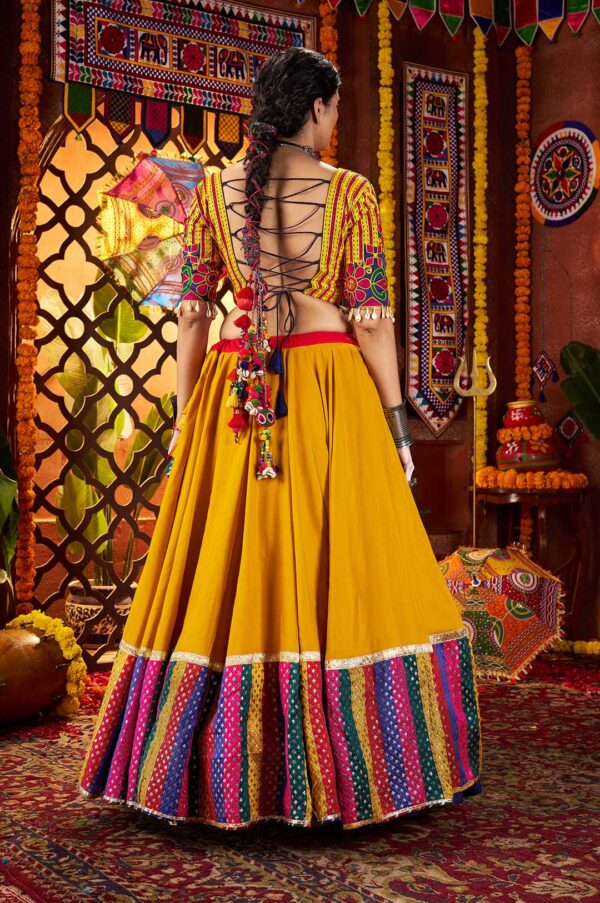 Multi-Color Blue & Yellow Viscose Cotton Silk Jacquard Lehenga Choli with Embroidered Dupatta