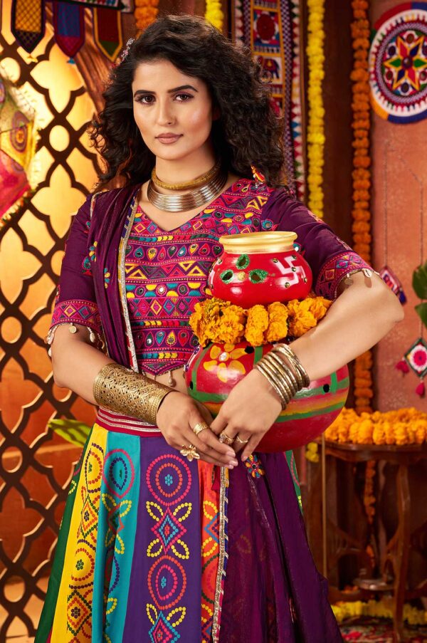 Multi-Color & Purple Gajji Silk Lehenga Choli with Mirror & Multi-Thread Embroidery