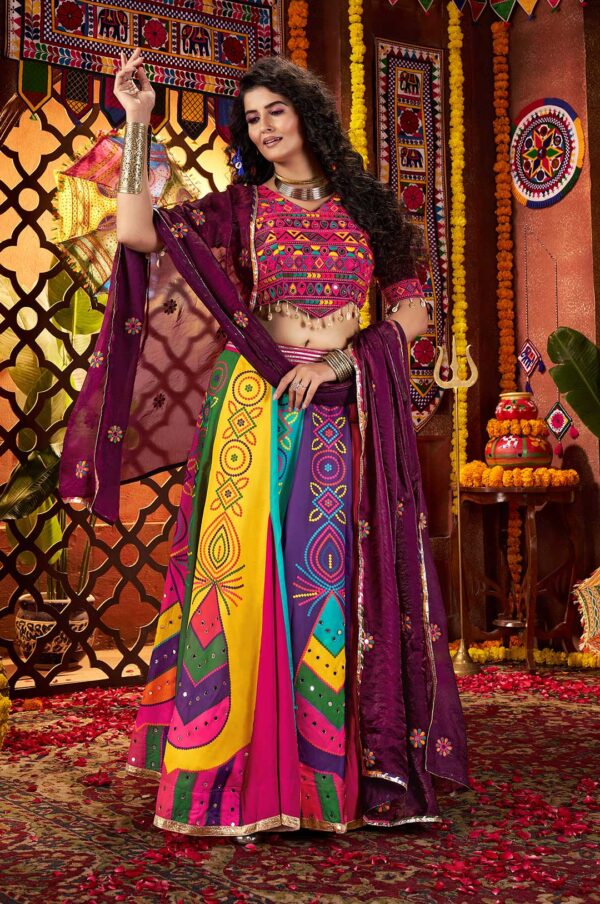 Multi-Color & Purple Gajji Silk Lehenga Choli with Mirror & Multi-Thread Embroidery