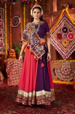 Multi-Color-Purple-Green-Viscose-Cotton-&amp;-Silk-Kutchi-Work-Lehenga-Choli