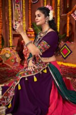 Multi-Color-Purple-Green-Viscose-Cotton-&amp;-Silk-Kutchi-Work-Lehenga-Choli-4