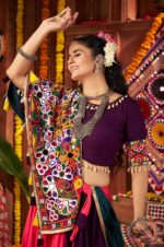 Multi-Color-Purple-Green-Viscose-Cotton-&amp;-Silk-Kutchi-Work-Lehenga-Choli3