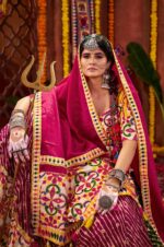 Multi-Color-White-&amp;-Pink-Viscose-Cotton-Silk-Jacquard-Lehenga-Choli-with-Embroidered-Mirror-Work-Dupatta-2