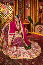 Multi-Color-White-&amp;-Pink-Viscose-Cotton-Silk-Jacquard-Lehenga-Choli-with-Embroidered-Mirror-Work-Dupatta-4