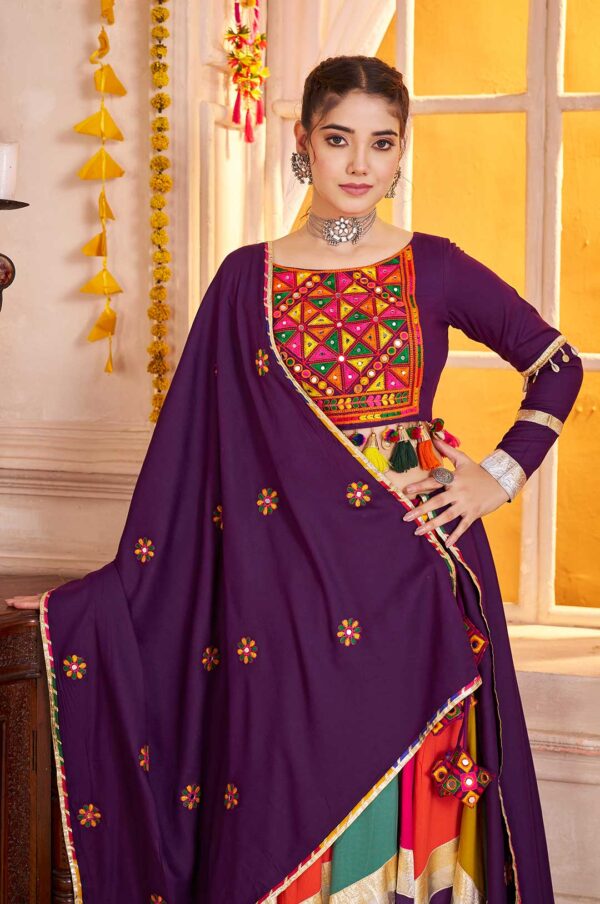 Multi color-Purple Navratri Lehenga Choli with Mirror and Kutchi Embroidery Work