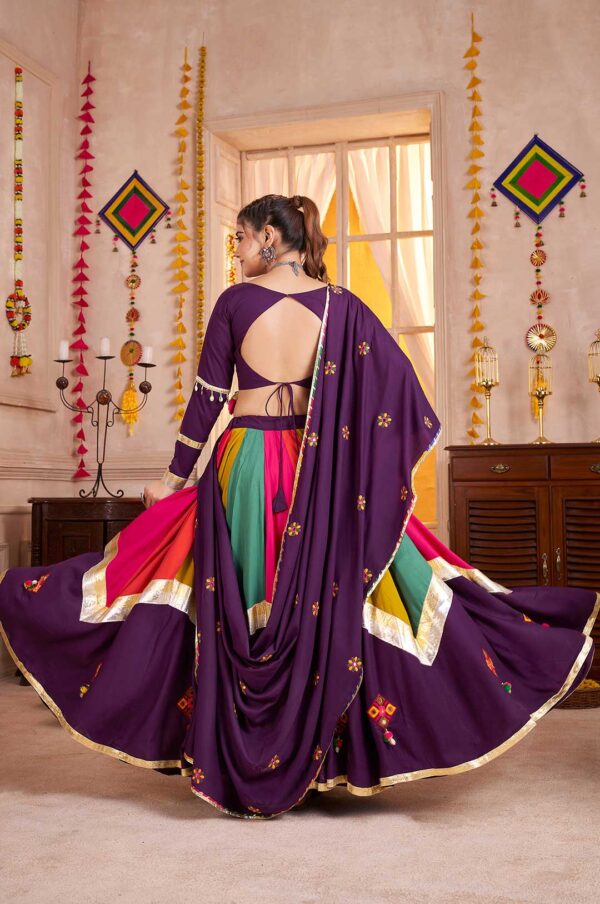 Multi color-Purple Navratri Lehenga Choli with Mirror and Kutchi Embroidery Work