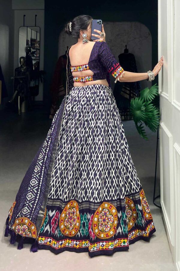 Navy Blue & White Patterned Lehenga Choli