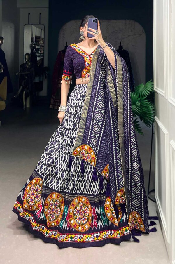 Navy Blue & White Patterned Lehenga Choli
