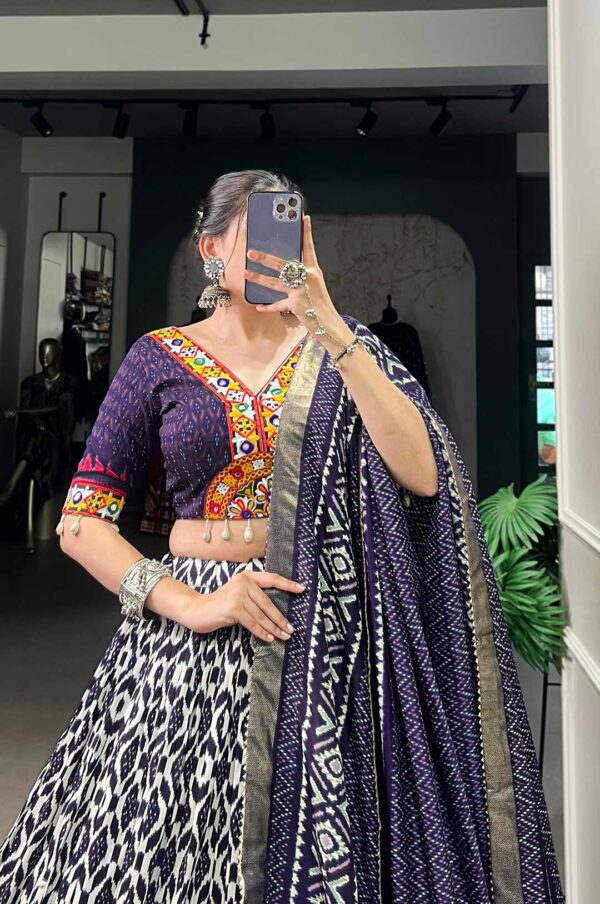 Navy Blue & White Patterned Lehenga Choli