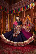 Navy-&amp;-Multi-Color-Viscose-Cotton-Kutchi-Mirror-Work-Lehenga-Choli