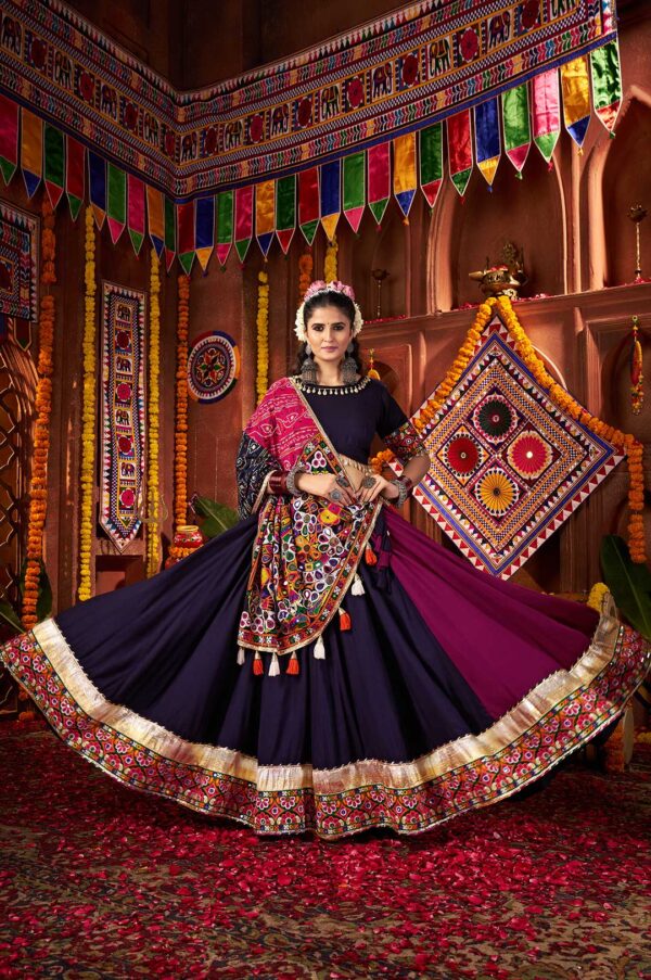 Navy & Multi-Color Viscose Cotton Kutchi Mirror Work Lehenga Choli