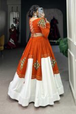 Orange-&amp;-White-Pure-Rayon-Gamthi-Patch-Work-Lehenga-2