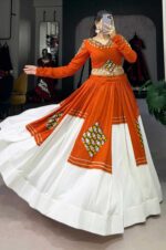 Orange-&amp;-White-Pure-Rayon-Gamthi-Patch-Work-Lehenga-4