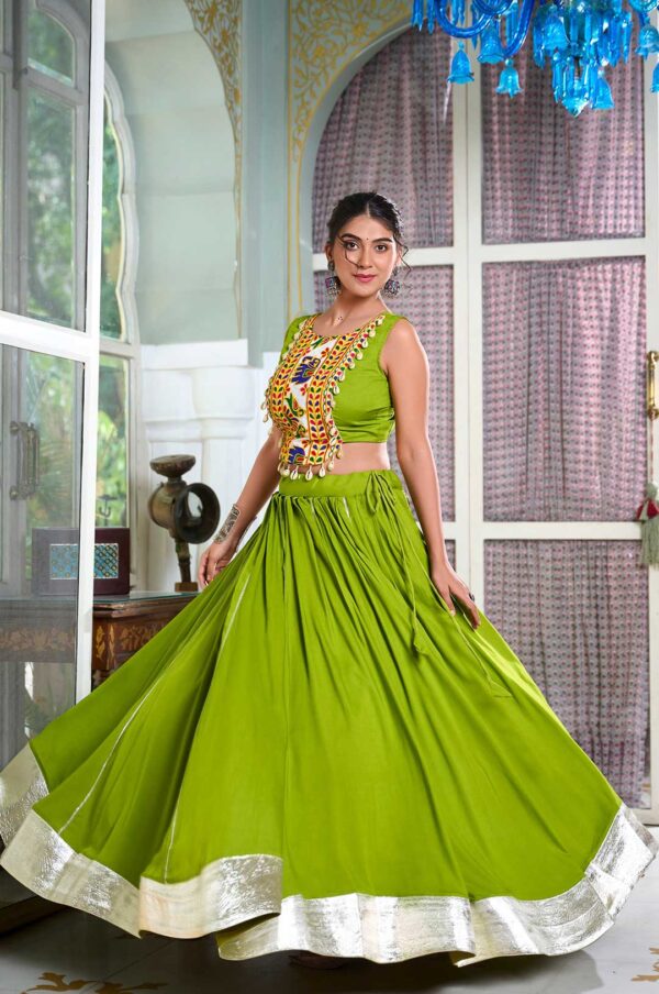 Perot Rayon Gamthi Work Lehenga with Cowrie Lace Blouse – 6M Flair