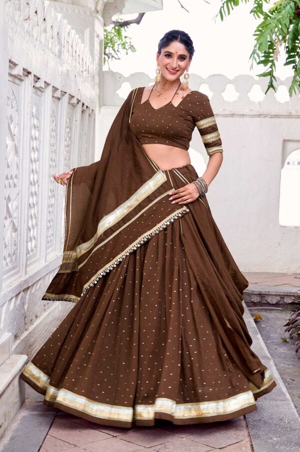 Pure Chanderi Lehenga Set – Brown | Zari Weaving & Embossed Lace Work