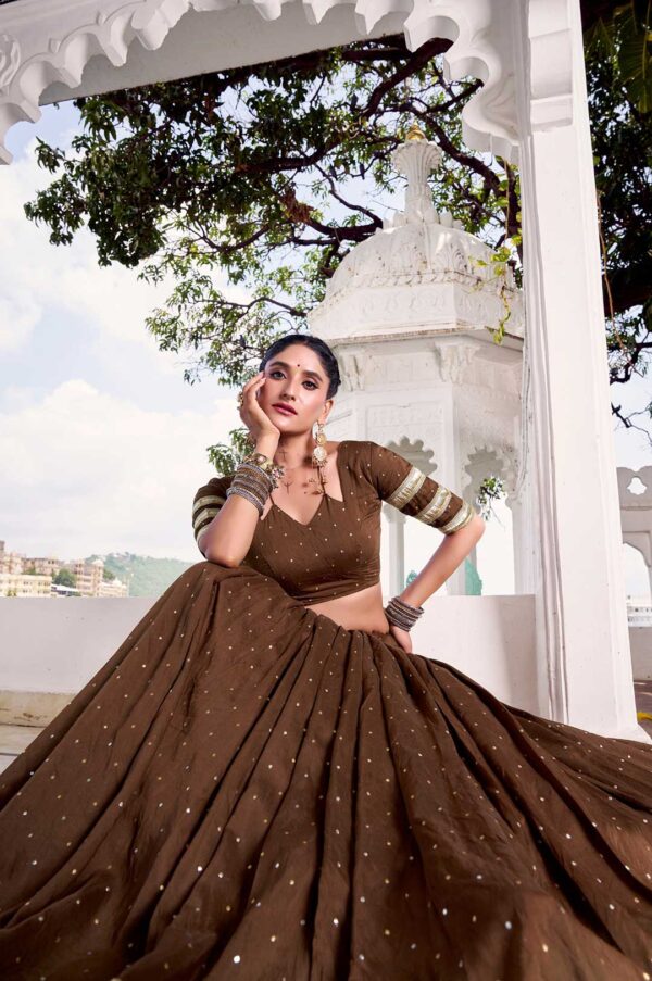 Pure Chanderi Lehenga Set – Brown | Zari Weaving & Embossed Lace Work
