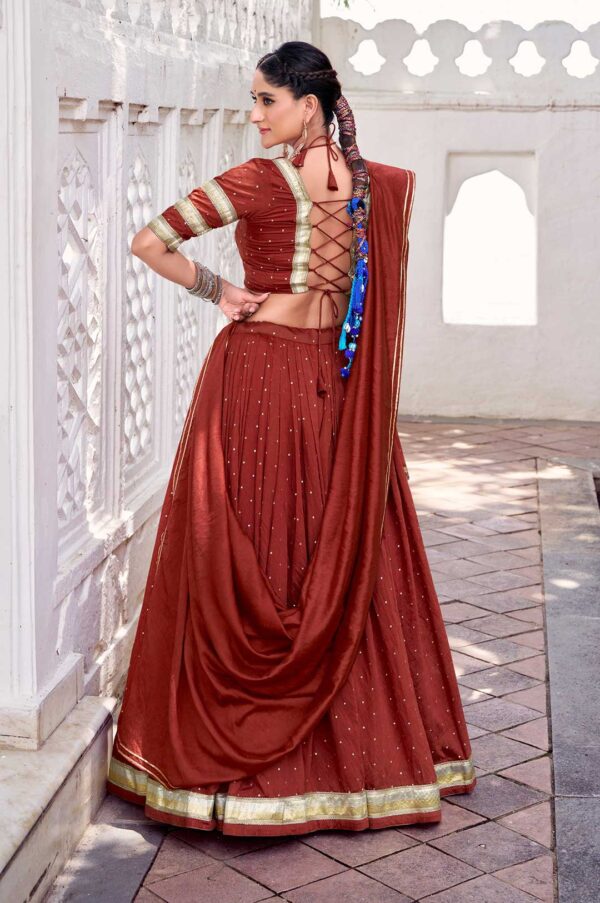 Pure Chanderi Orange Lehenga Set | Zari Weaving & Embossed Lace Work