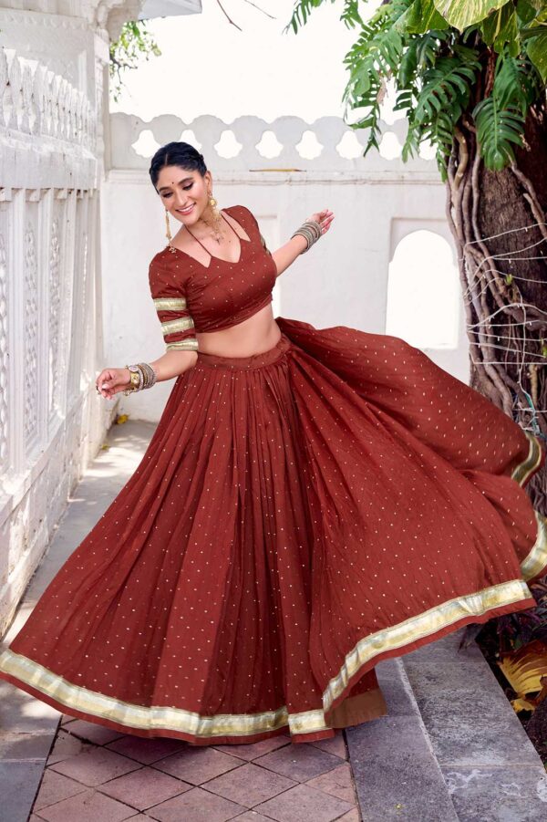 Pure Chanderi Orange Lehenga Set | Zari Weaving & Embossed Lace Work