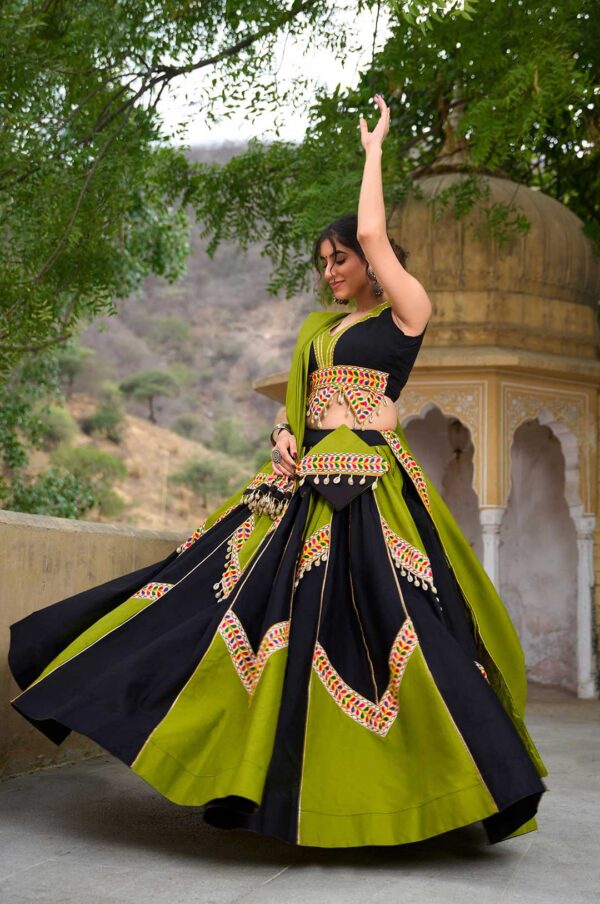 Pure Cotton Gamthi Work Lehenga Choli with Dupatta & Purse | Traditional Navratri Collection