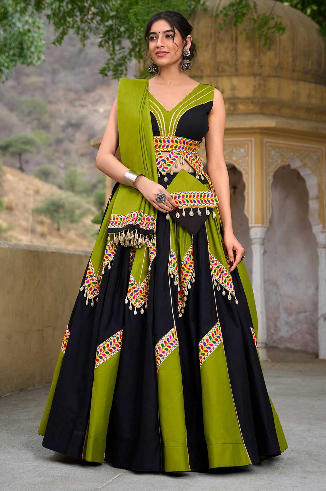 Pure Cotton Gamthi Work Lehenga Choli with Dupatta & Purse | Traditional Navratri Collection