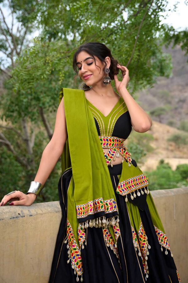 Pure Cotton Gamthi Work Lehenga Choli with Dupatta & Purse | Traditional Navratri Collection