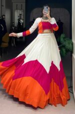 Pure-Rayon-Plain-Lehenga-with-Mirror-Gamthi-Work-Blouse-&amp;-Elegant-Gotta-Patti-Detailing