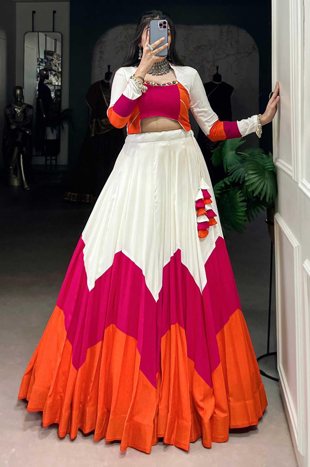 Pure Rayon Plain Lehenga with Mirror Gamthi Work Blouse & Elegant Gotta Patti Detailing