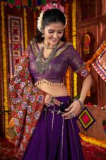 Purple-&amp;-Green-Silk-Jacquard-Lehenga-Choli-with-Mirror-&amp;-Thread-Embroidery-2