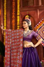 Purple-&amp;-Green-Silk-Jacquard-Lehenga-Choli-with-Mirror-&amp;-Thread-Embroidery-4