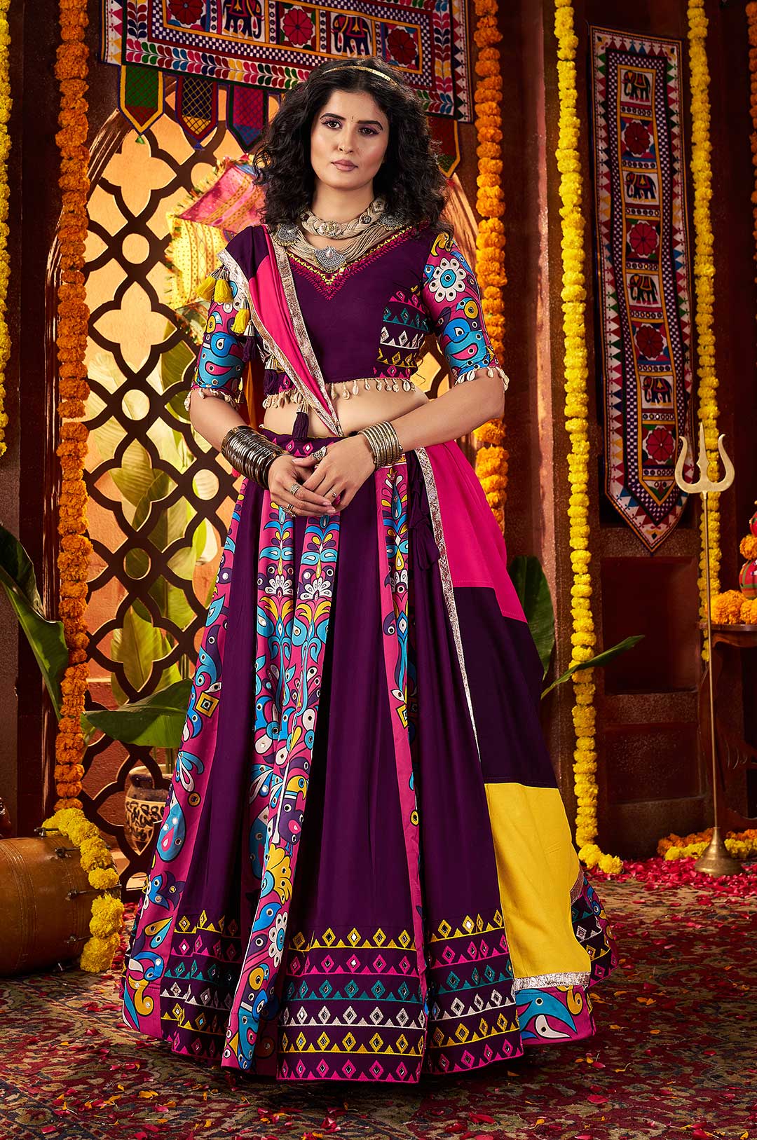 Purple Multi Color Lehenga Choli with mirror and kodi hand work Patch Work Dupatta
