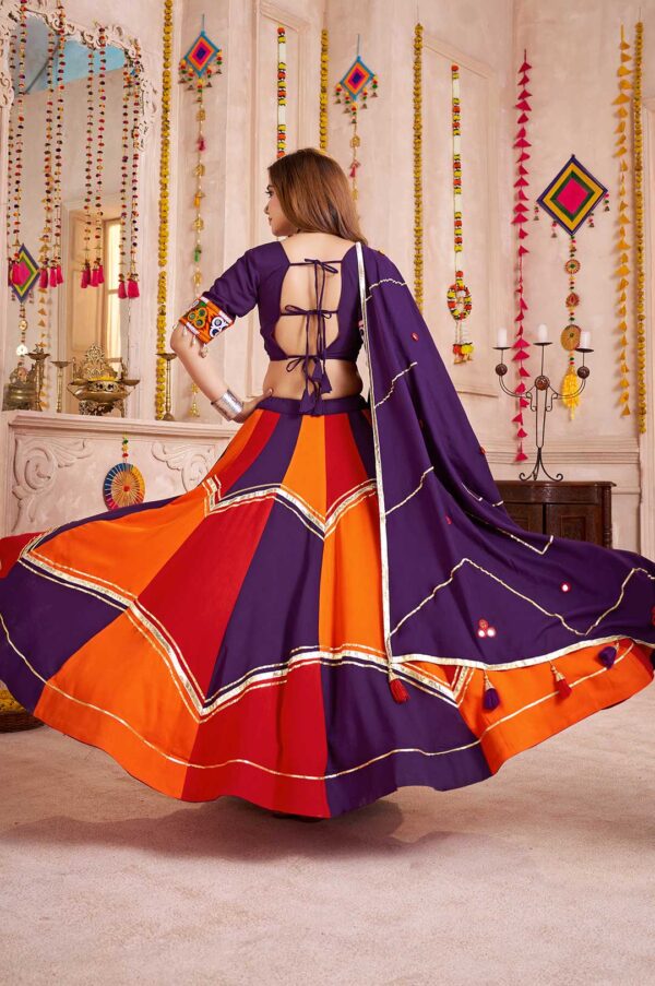 Purple Multi-Color Viscose Cotton Lehenga Choli with Mirror & Kodi Work and Handmade Ribbon Dupatta