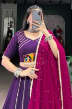 Purple-Rayon-Mirror-Work-Lehenga-With-PInk-Georgette-Dupatta