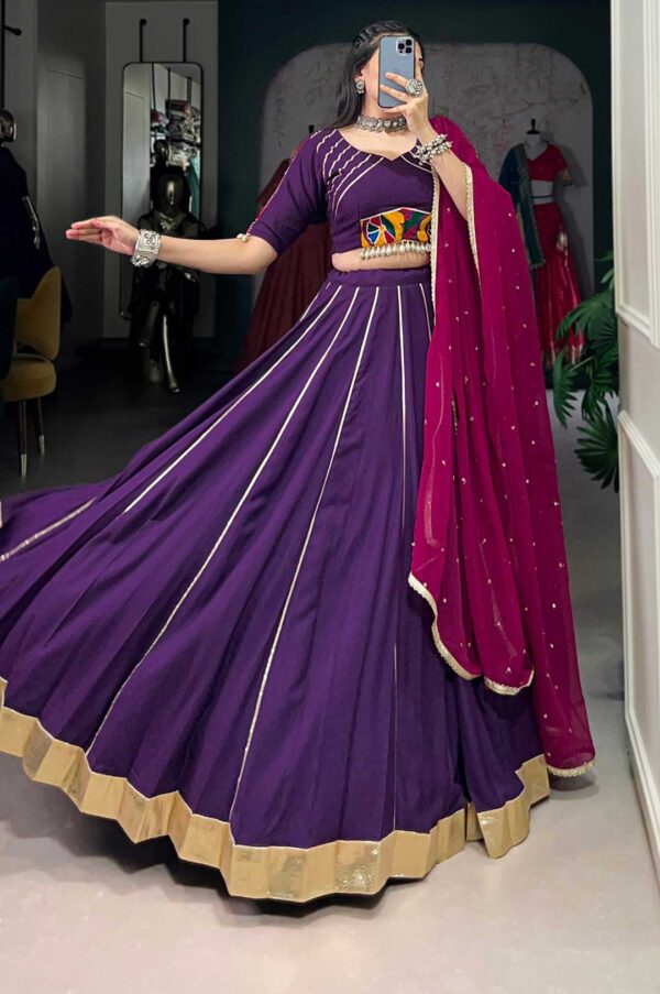 Purple Rayon Mirror Work Lehenga With PInk Georgette Dupatta