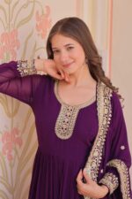 Purple-Zari-&amp;-Sequin-Embroidered-Gown-with-Dupatta-–-Faux-Blooming-Georgette