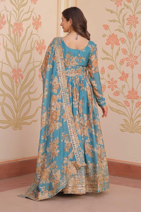 Rama Russian Silk Gown – Digital Print & Sequin Embellished Glamour