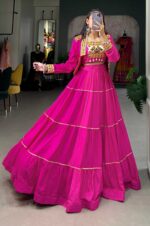 Rani-Pink-Pure-Rayon-Navratri-Lehenga-with-Gamthi-Embroidered-Blouse-&amp;-Koti